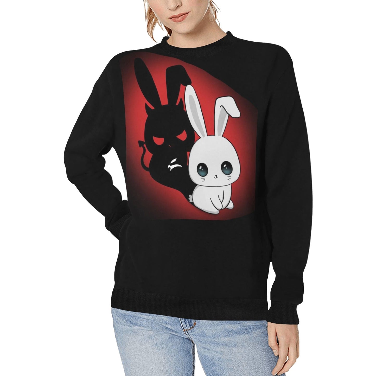 Juodas Grafinis Megztinis – Grozavu Dual Bunny Edition