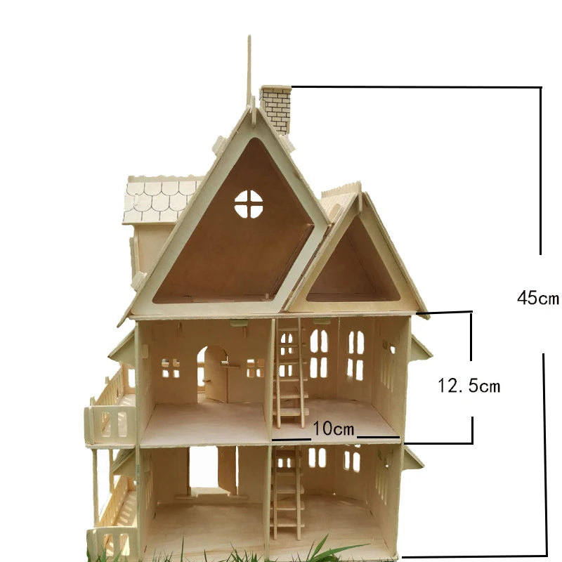 Medinis Lėlių Namas su Baldais | DIY 3D Dėlionė - Miniatiūriniai Baldai Vaikams