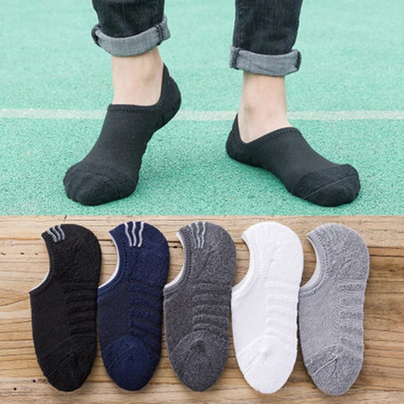 Vyriškos Kojinės 5 Poros - Trumpos Nematomas Anti-Slip - Medvilnė Sport
