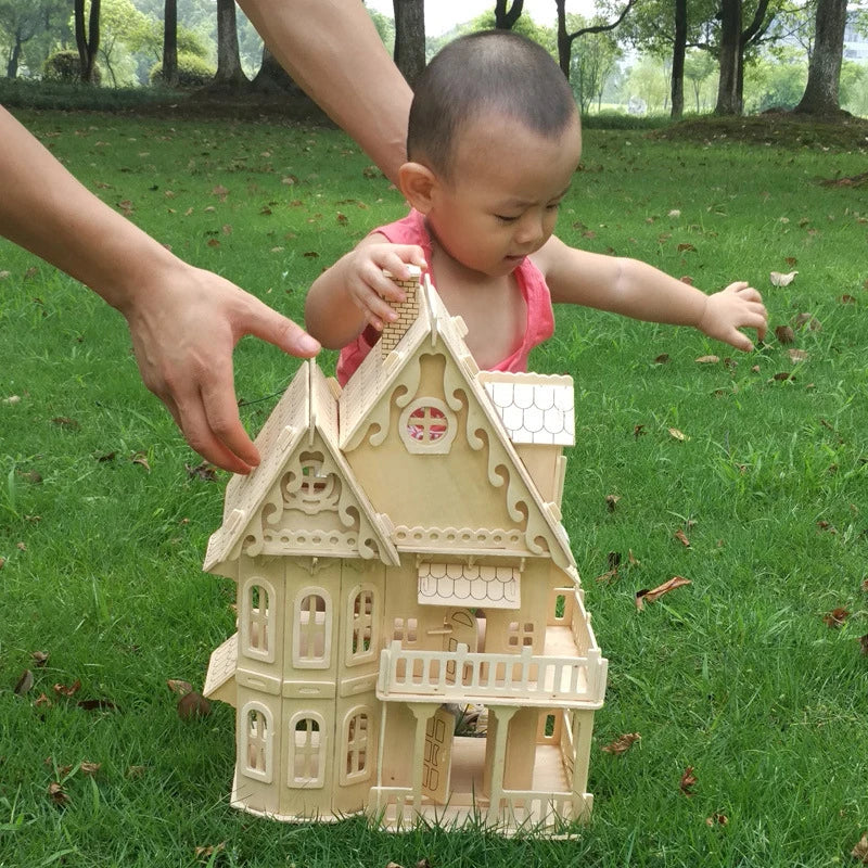 Medinis Lėlių Namas su Baldais | DIY 3D Dėlionė - Miniatiūriniai Baldai Vaikams
