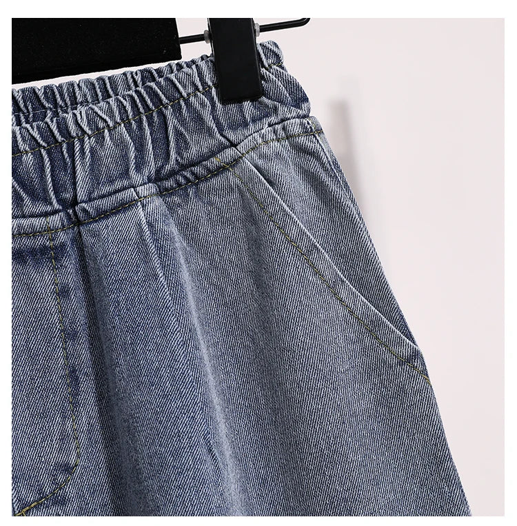 Moteriški Džinsai 2025 Ruduo - Mėlyni Plačių Kojų Aukštu Liemeniu Denim Kelnės