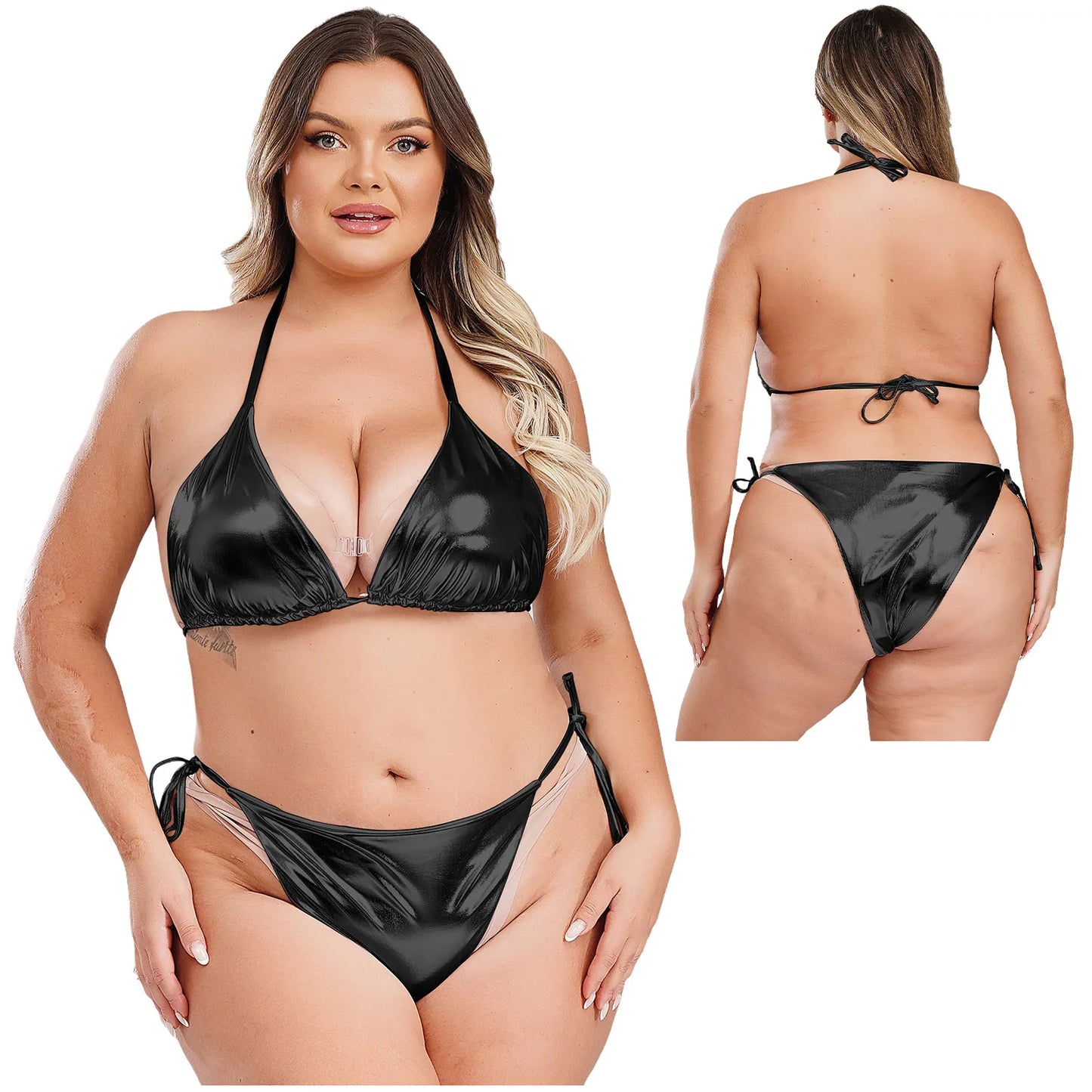 Moteriškas Blizgantis Bikini Dideliems Dydžiams - Metalinė Maudymosi Apranga S-4XL