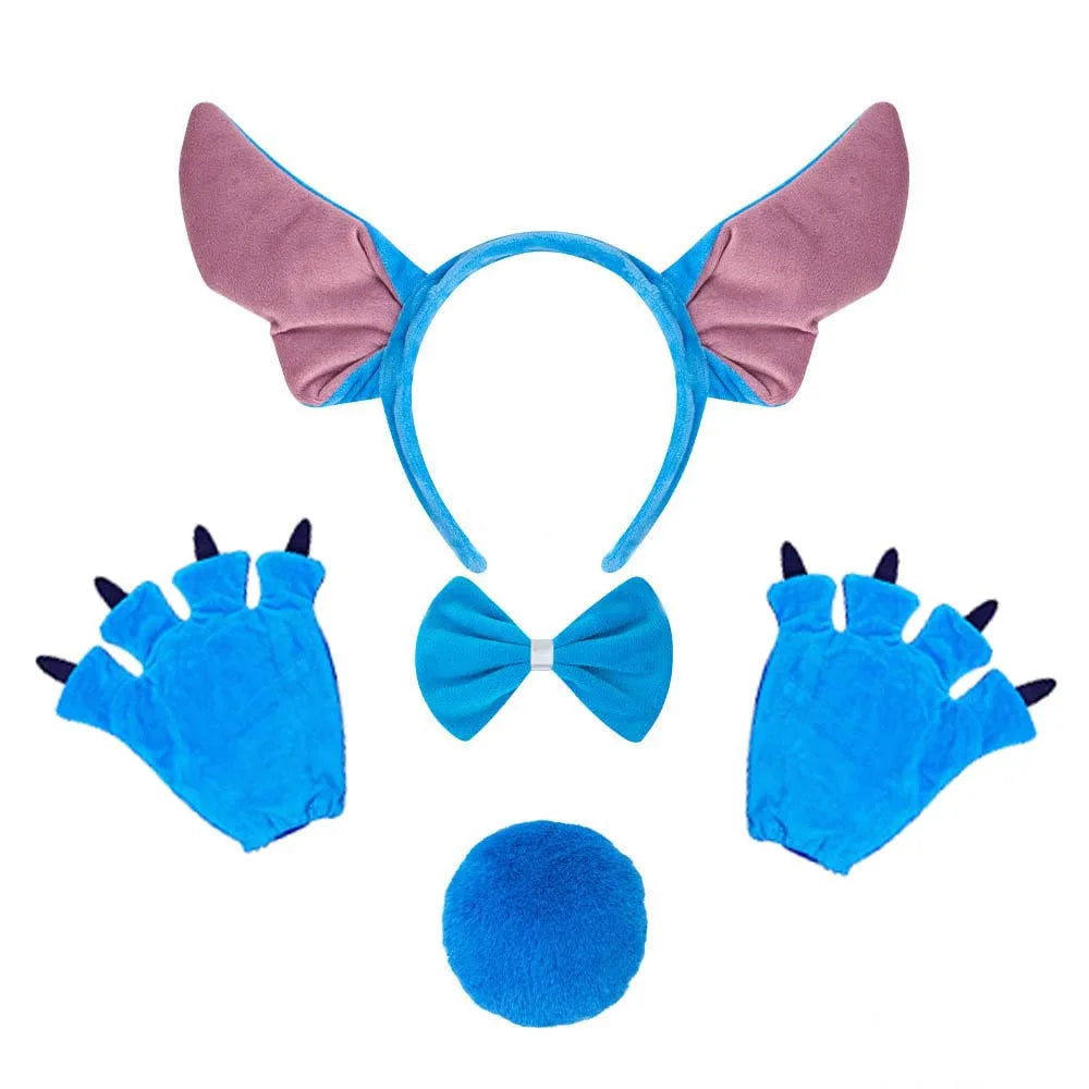 Disney Stitch Plaukų Juosta su Žaliais Lapeliais - Miela Pliušinė Dekoratyvinė Juosta Mergaitėms