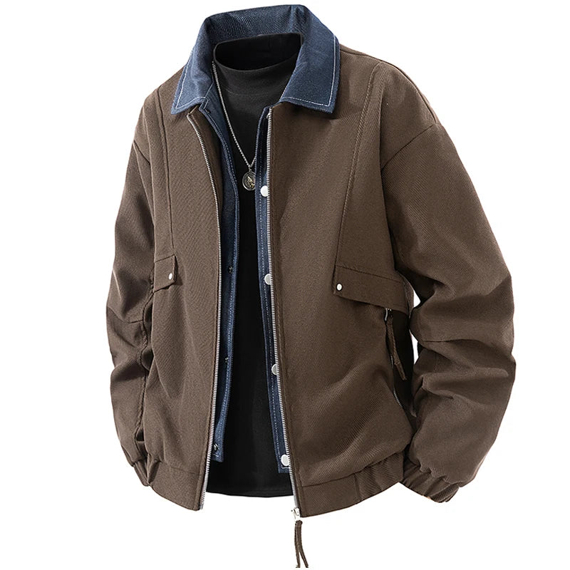 Vyriška Džinsinė Striukė su Spaudiniais - Pavasario Rudens Verslo Casual