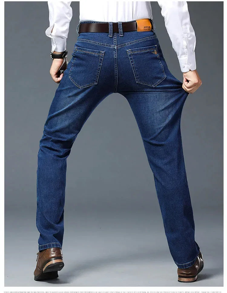 Vyriški Verslo Stiliaus Džinsai Pavasario Rudens Juodi Mėlyni Elastingi Tiesūs Denim Kelnės