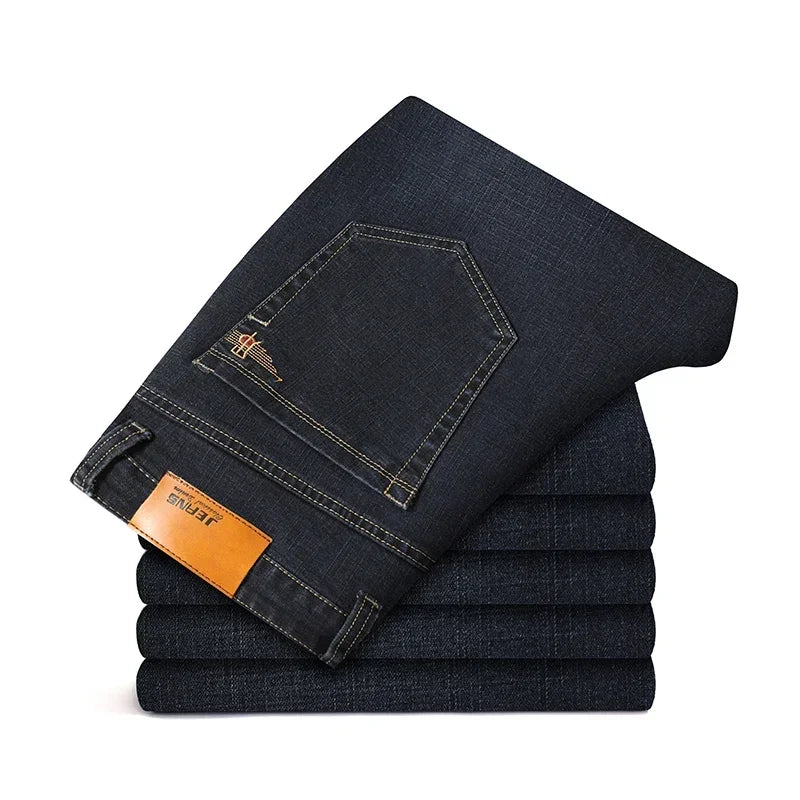 Vyriški Verslo Stiliaus Džinsai Pavasario Rudens Juodi Mėlyni Elastingi Tiesūs Denim Kelnės