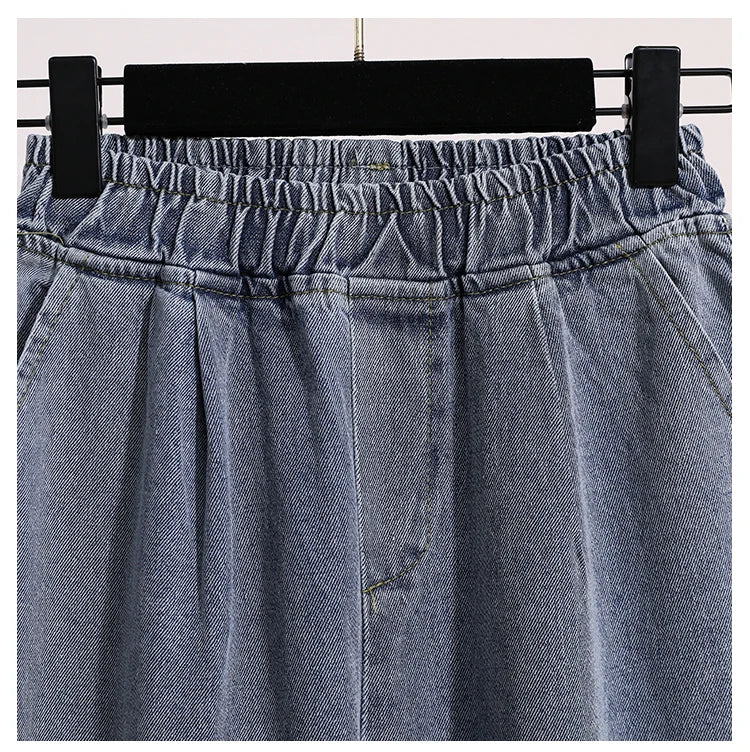 Moteriški Džinsai 2025 Ruduo - Mėlyni Plačių Kojų Aukštu Liemeniu Denim Kelnės