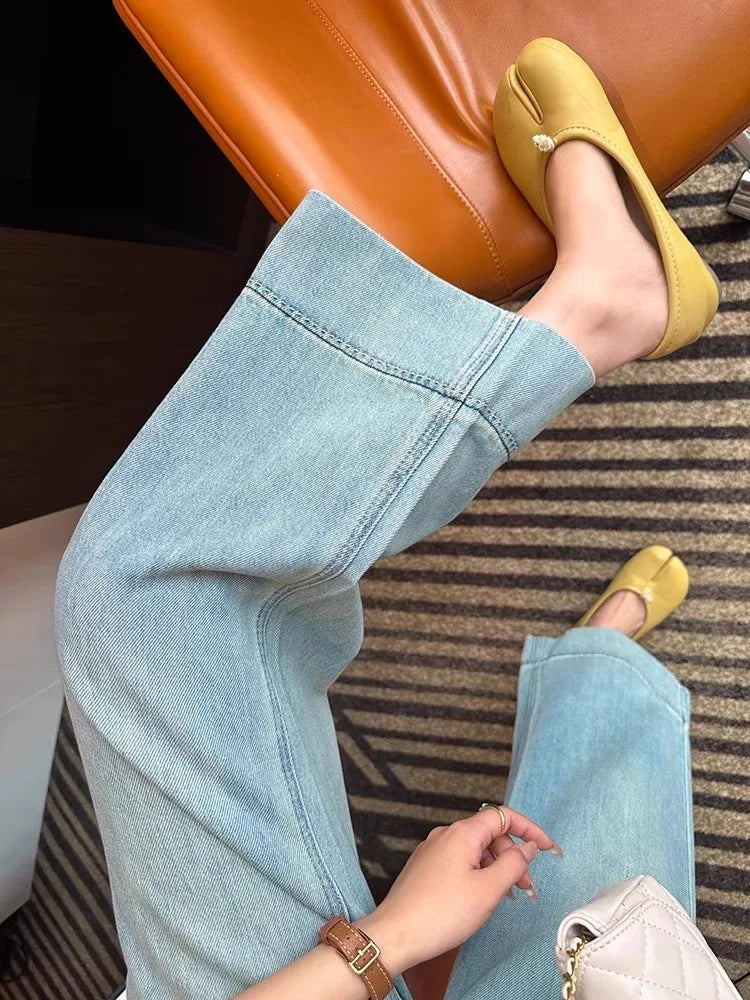 Moteriški Džinsai Tiesaus Kirpimo - Lieknėjantys Kelnės su Varpeliu Rudens