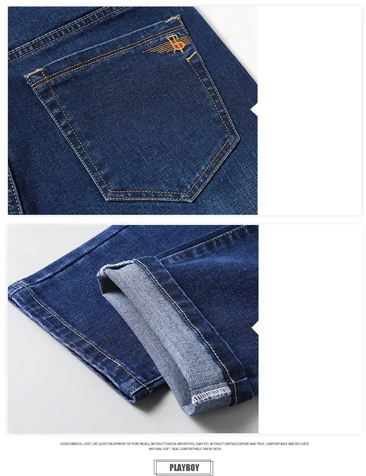 Vyriški Verslo Stiliaus Džinsai Pavasario Rudens Juodi Mėlyni Elastingi Tiesūs Denim Kelnės