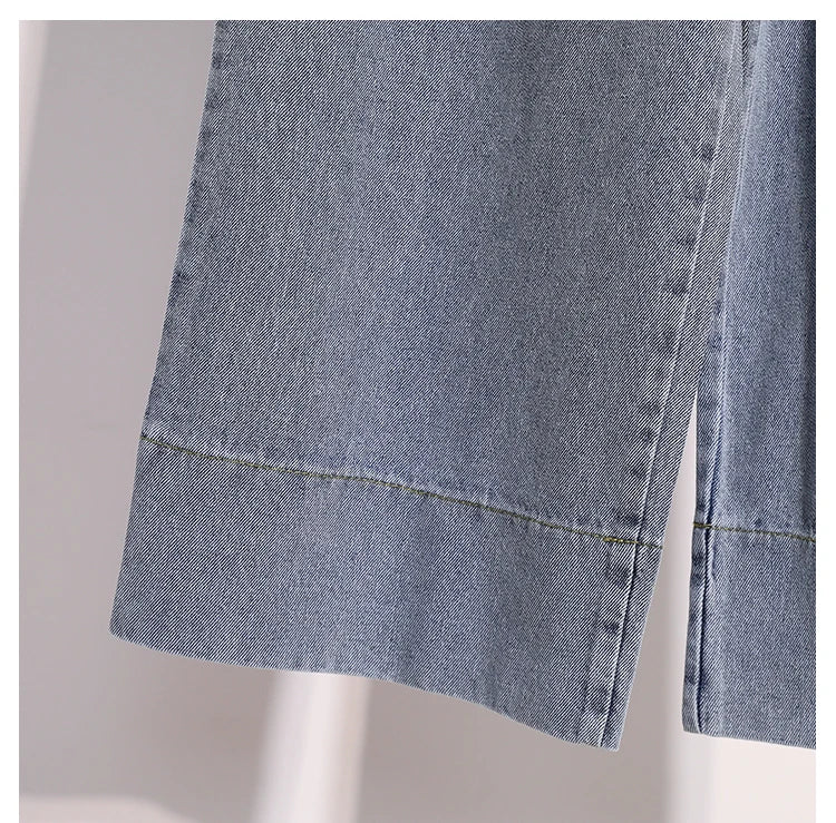 Moteriški Džinsai 2025 Ruduo - Mėlyni Plačių Kojų Aukštu Liemeniu Denim Kelnės