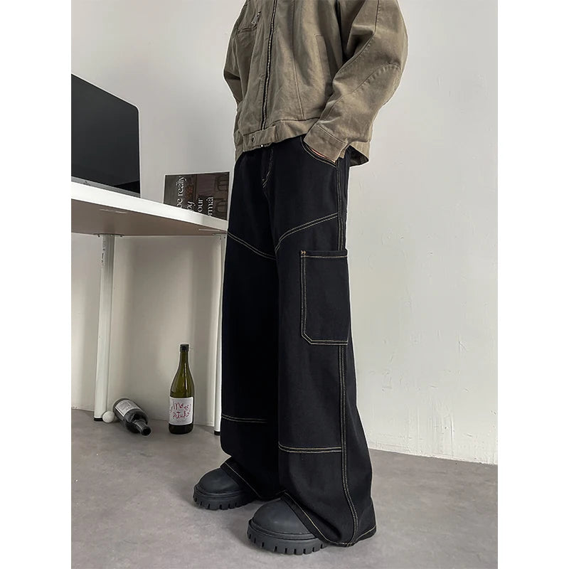 Vyriški Medvilniniai Džinsai 100% - Laisvi Plačios Kelnės Retro Stiliaus Rudeniu