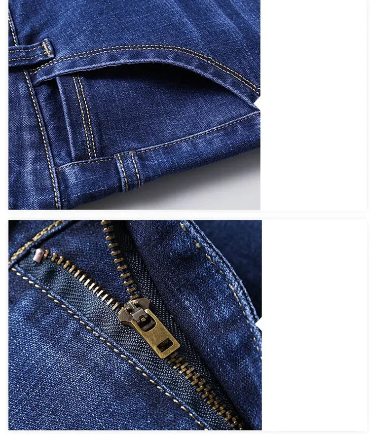 Vyriški Verslo Stiliaus Džinsai Pavasario Rudens Juodi Mėlyni Elastingi Tiesūs Denim Kelnės