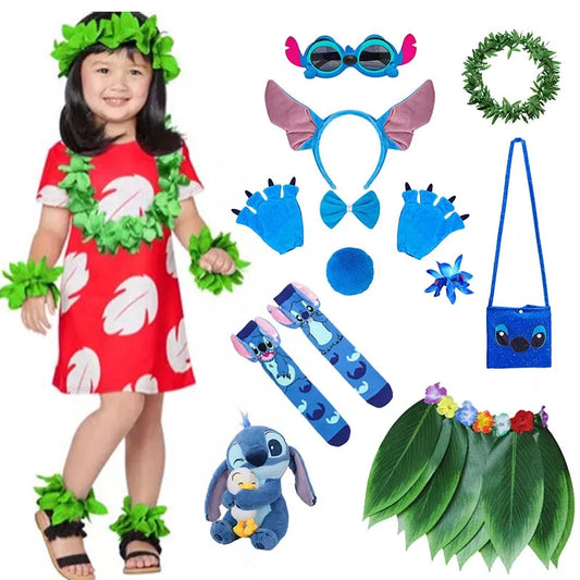 Disney Stitch Plaukų Juosta su Žaliais Lapeliais - Miela Pliušinė Dekoratyvinė Juosta Mergaitėms