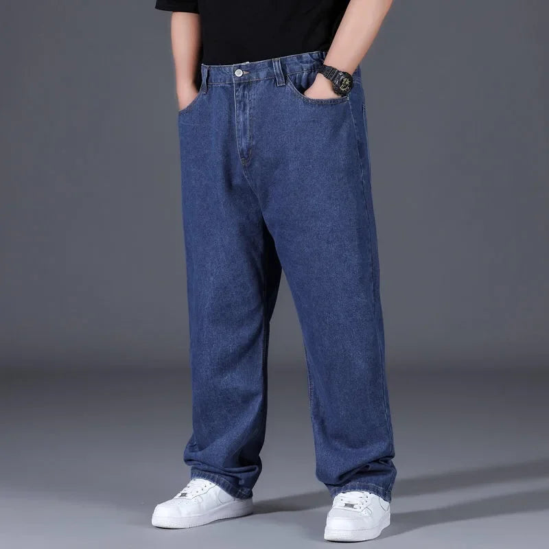Oversize Jeans Men Fashion Streetwear Plus Size Cotton Loose Pants Casual Cargo Pants Breathable Big Fat Trousers Male Jeans