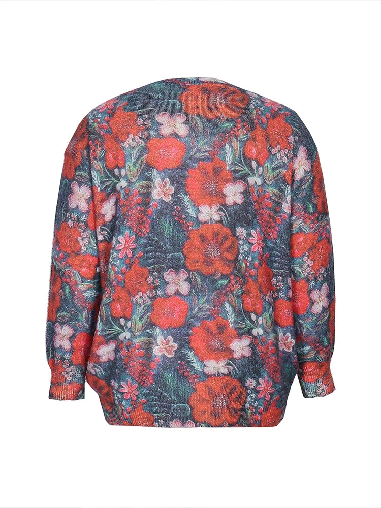 Spausdintų raštų megztinis su crew neck kaklu moterims, laisvas kasualus rudens žiemos viršus