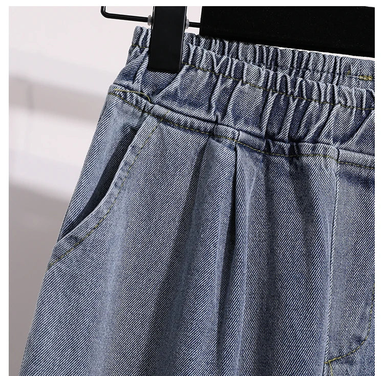 Moteriški Džinsai 2025 Ruduo - Mėlyni Plačių Kojų Aukštu Liemeniu Denim Kelnės