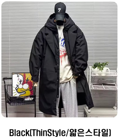 Vyriška Striukė su Gobtuvu - Korėjietiško Stiliaus Vidutinio Ilgio Pavasario Rudens