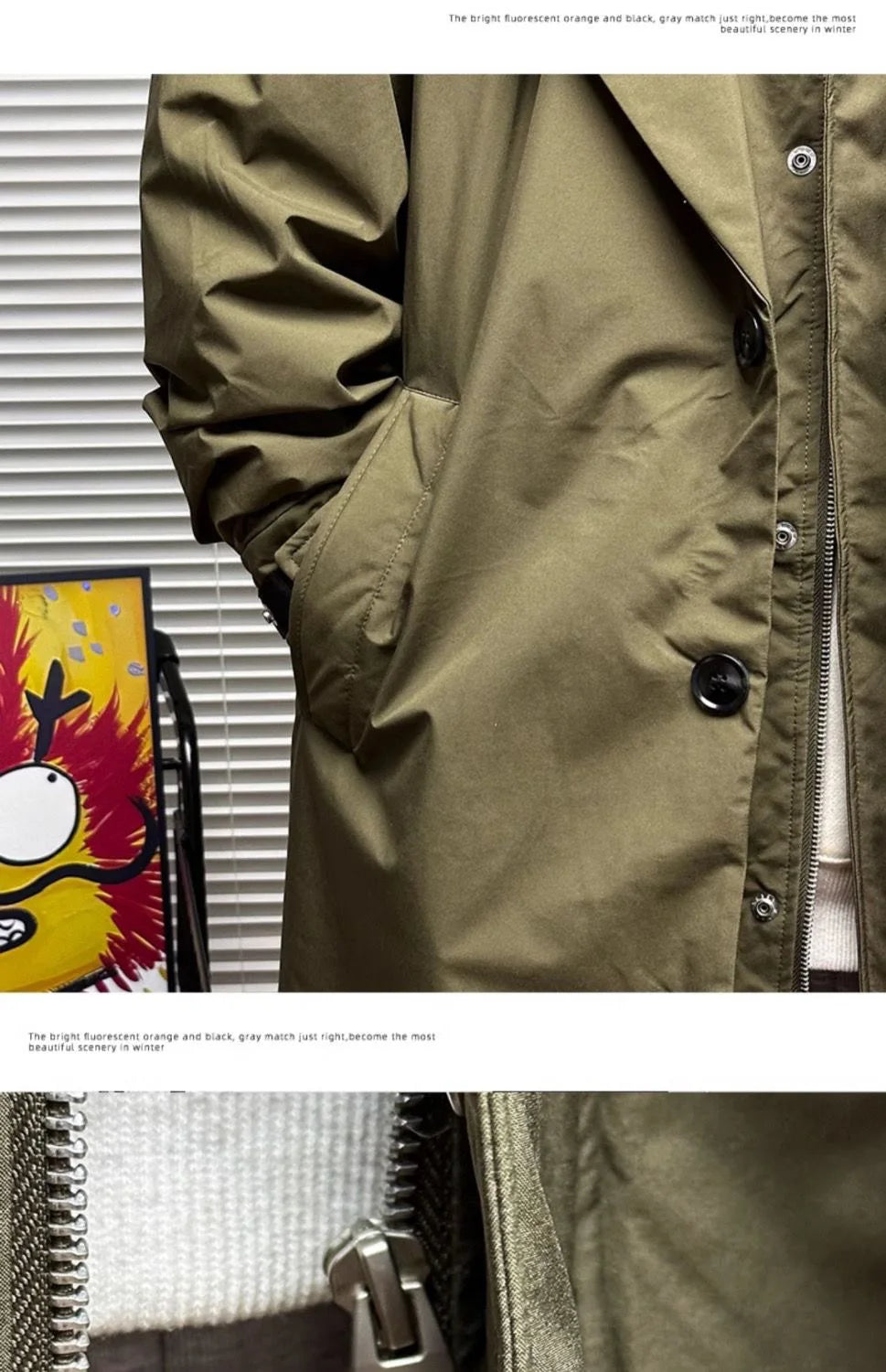 Vyriška Striukė su Gobtuvu - Korėjietiško Stiliaus Vidutinio Ilgio Pavasario Rudens