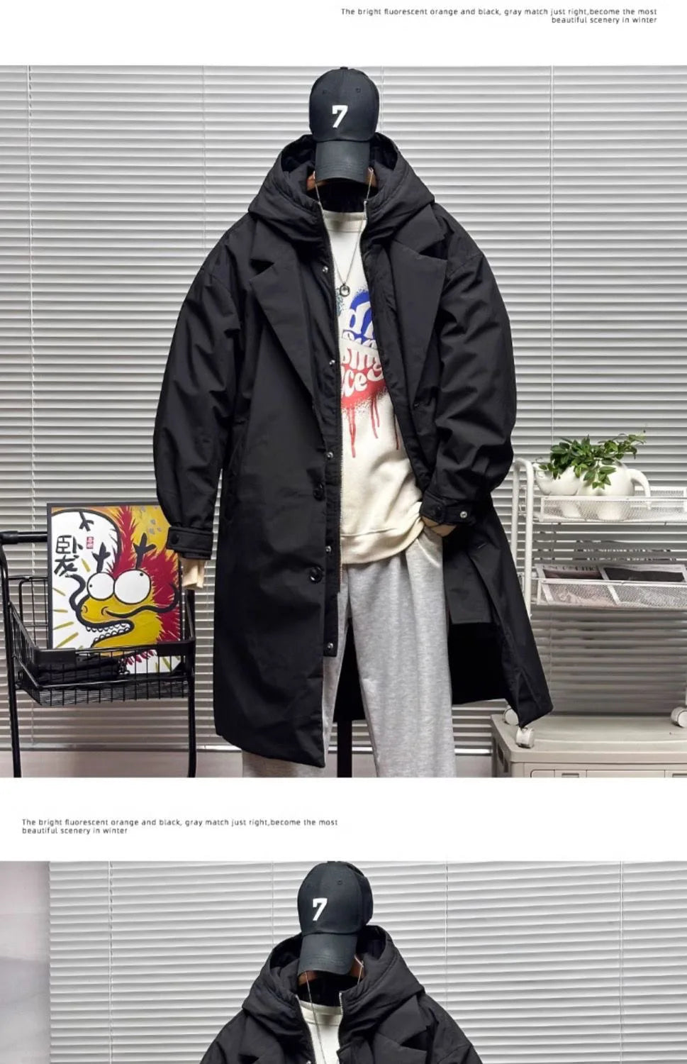 Vyriška Striukė su Gobtuvu - Korėjietiško Stiliaus Vidutinio Ilgio Pavasario Rudens