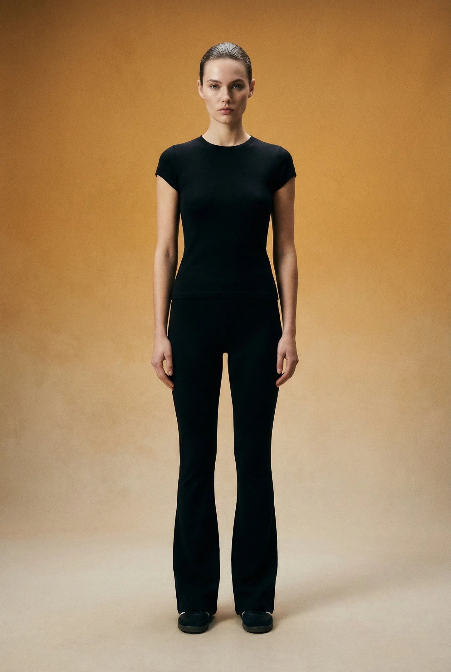 Merino Wool Flared Pants - Black-1