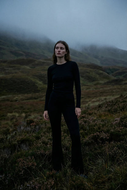 Merino Wool Flared Pants - Black-3