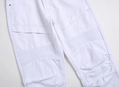 Vyriški Balti Skinny Džinsai - Slim Fit Biker Džinsai Motociklininkų Stiliaus