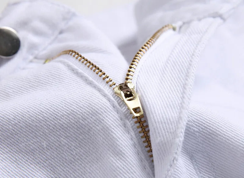 Vyriški Balti Skinny Džinsai - Slim Fit Biker Džinsai Motociklininkų Stiliaus