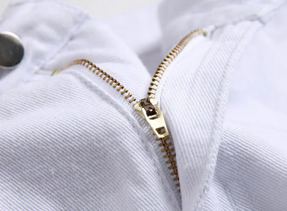 Vyriški Balti Skinny Džinsai - Slim Fit Biker Džinsai Motociklininkų Stiliaus