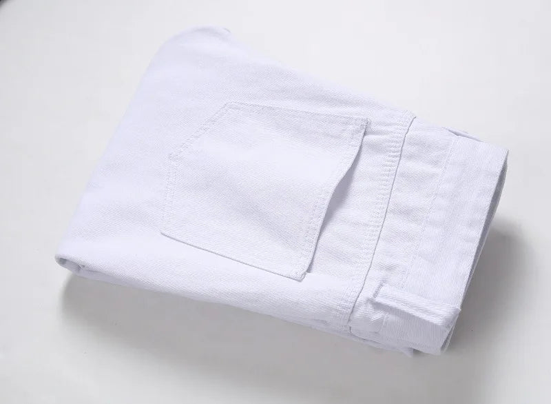 Vyriški Balti Skinny Džinsai - Slim Fit Biker Džinsai Motociklininkų Stiliaus