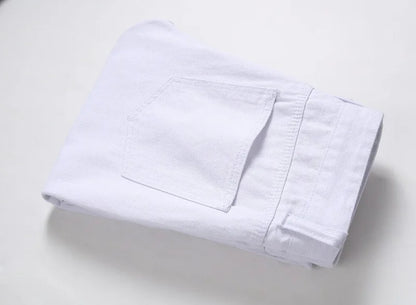 Vyriški Balti Skinny Džinsai - Slim Fit Biker Džinsai Motociklininkų Stiliaus