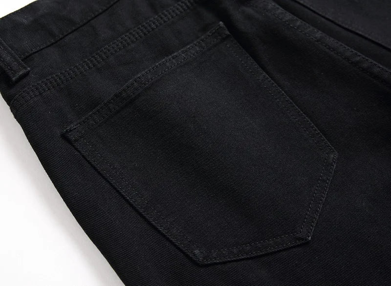 Vyriški Balti Skinny Džinsai - Slim Fit Biker Džinsai Motociklininkų Stiliaus