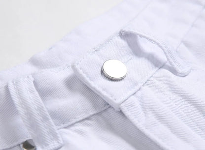 Vyriški Balti Skinny Džinsai - Slim Fit Biker Džinsai Motociklininkų Stiliaus