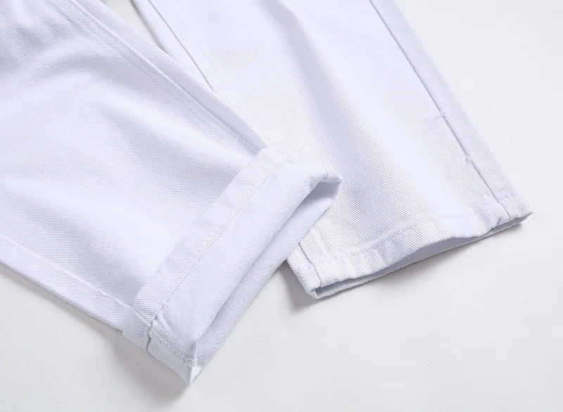 Vyriški Balti Skinny Džinsai - Slim Fit Biker Džinsai Motociklininkų Stiliaus