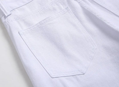 Vyriški Balti Skinny Džinsai - Slim Fit Biker Džinsai Motociklininkų Stiliaus