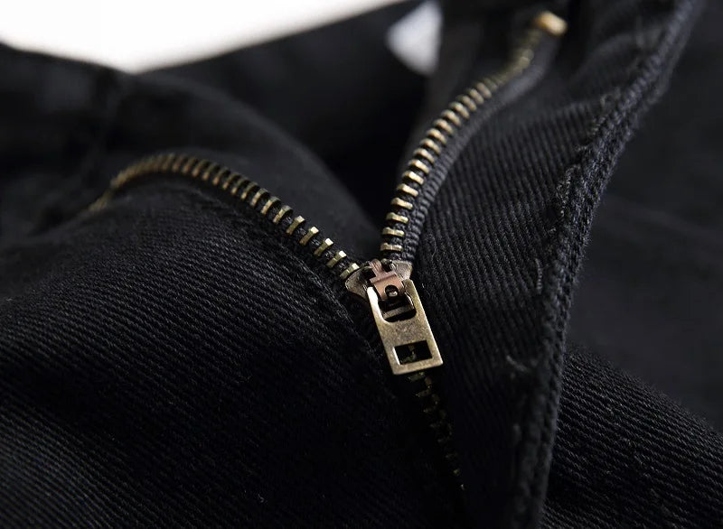 Vyriški Balti Skinny Džinsai - Slim Fit Biker Džinsai Motociklininkų Stiliaus