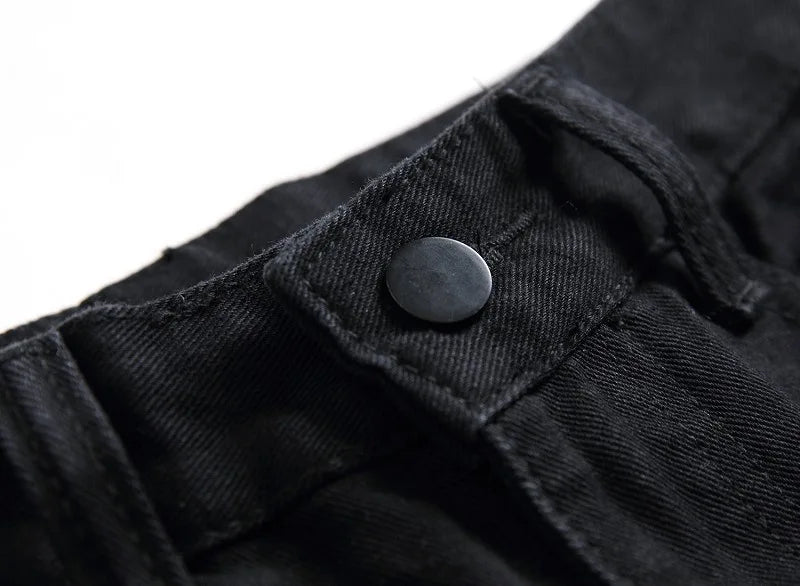 Vyriški Balti Skinny Džinsai - Slim Fit Biker Džinsai Motociklininkų Stiliaus