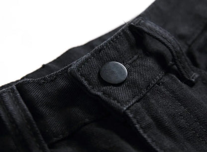 Vyriški Balti Skinny Džinsai - Slim Fit Biker Džinsai Motociklininkų Stiliaus