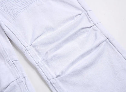 Vyriški Balti Skinny Džinsai - Slim Fit Biker Džinsai Motociklininkų Stiliaus
