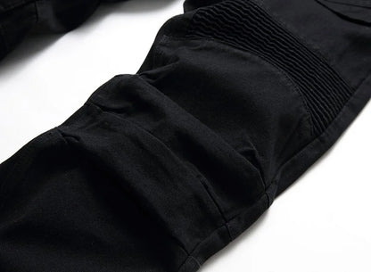 Vyriški Balti Skinny Džinsai - Slim Fit Biker Džinsai Motociklininkų Stiliaus