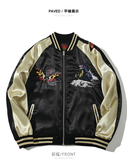 Vyriška Vintage Sukajan Striukė - Japoniška Siuvinėta Bomber Striukė Oversize Hip Hop Stiliaus