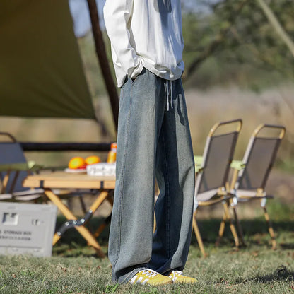 Vyriški Klasikiniai Džinsai - Laisvi Platūs Ilgi su Elastingu Liemeniu