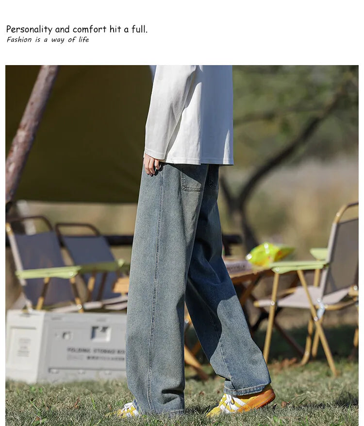 Vyriški Klasikiniai Džinsai - Laisvi Platūs Ilgi su Elastingu Liemeniu