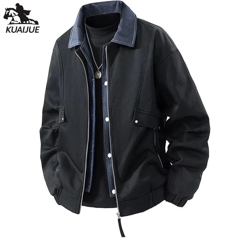 Vyriška Džinsinė Striukė su Spaudiniais - Pavasario Rudens Verslo Casual