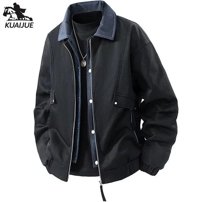 Vyriška Džinsinė Striukė su Spaudiniais - Pavasario Rudens Verslo Casual