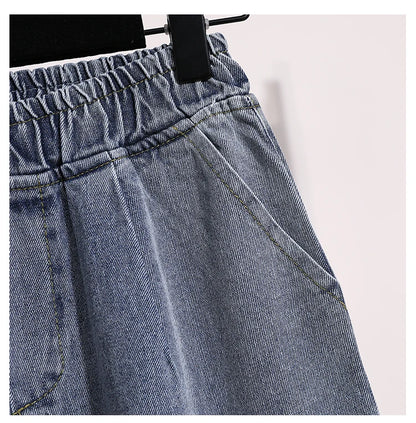 Moteriški Džinsai 2025 Ruduo - Mėlyni Plačių Kojų Aukštu Liemeniu Denim Kelnės