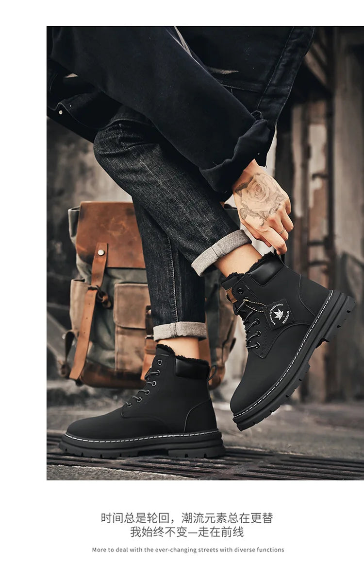 Vyriški Žieminiai Batai su Kailiuku - Šilti Aukšti Batai Storais Padais