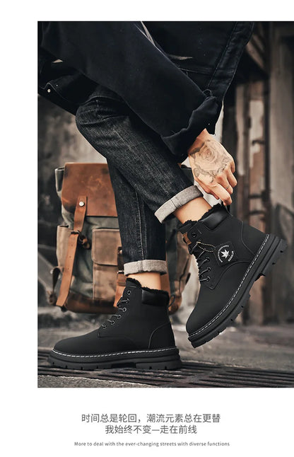 Vyriški Žieminiai Batai su Kailiuku - Šilti Aukšti Batai Storais Padais