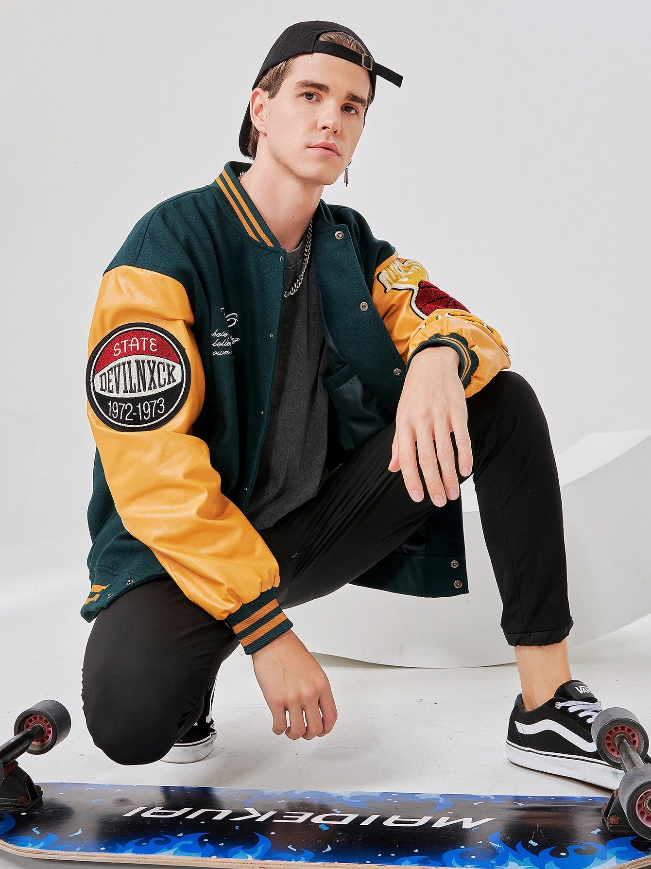 Vyriška Bomber Striukė - Siuvinėta Varsity Motociklininkų Striukė