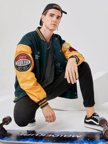 Vyriška Bomber Striukė - Siuvinėta Varsity Motociklininkų Striukė