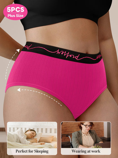 Moteriškos Kelnaitės 5 Vnt. Komplektas - Vidutinio Liemens su Raidėmis ir Vertikaliomis Juostelėmis